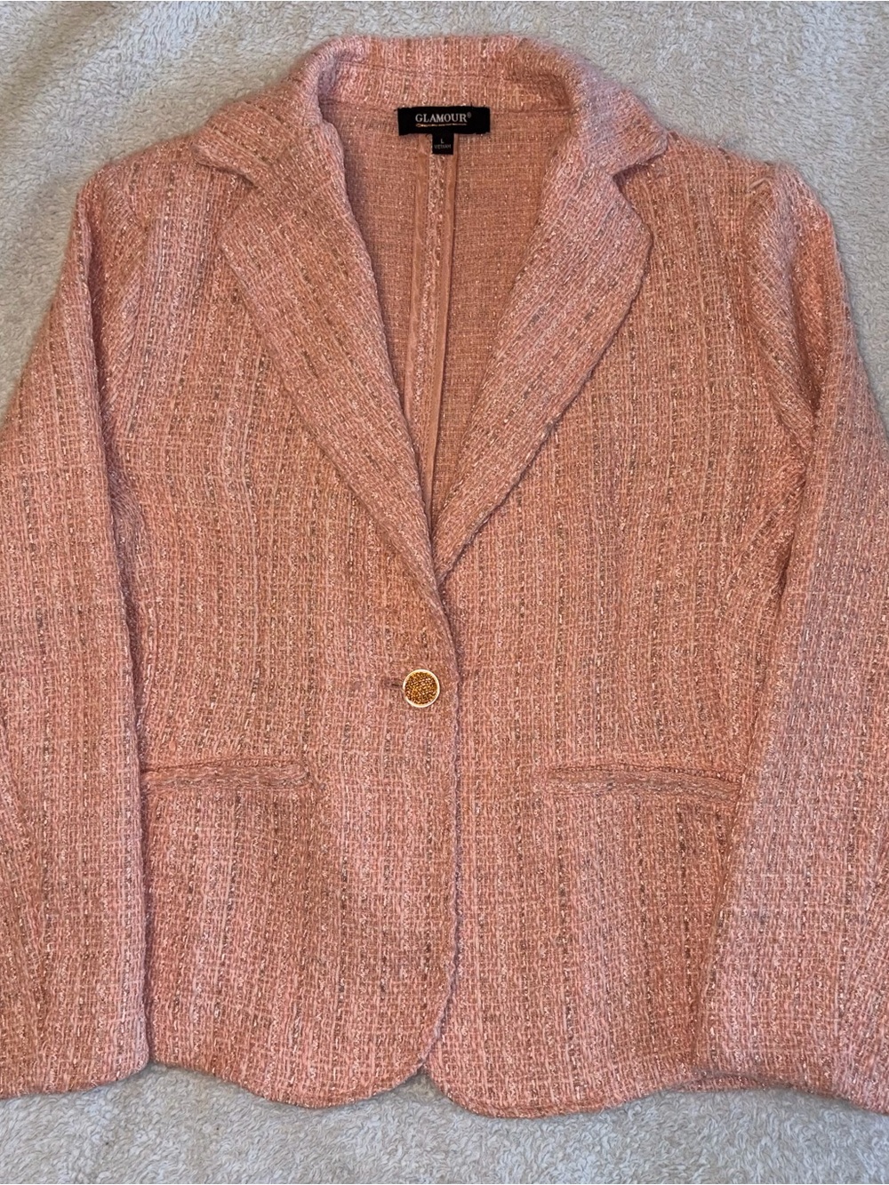 Glamour Dusty Pink Tweed Single-Button Blazer